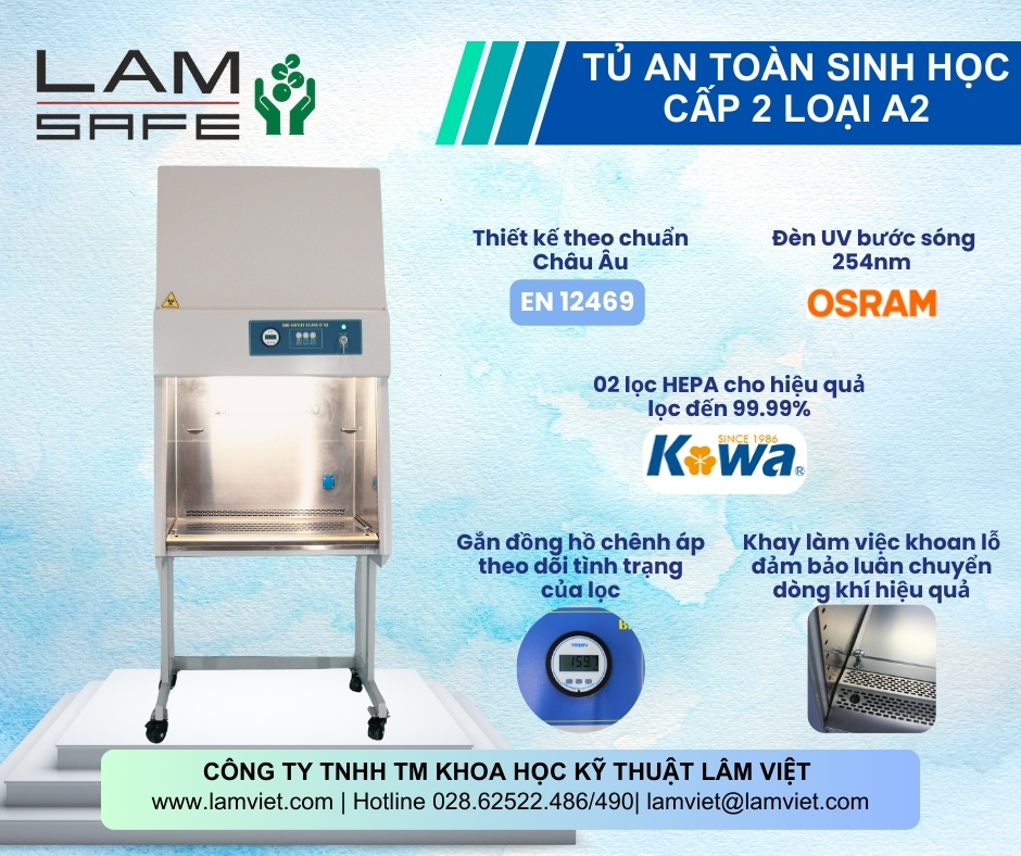 Tủ an toàn sinh học cấp 2 Lamsafe Tủ an toàn sinh học cấp 2 thương hiệu Lamsafe an toàn dùng trong phòng xét nghiệm bệnh hoặc phòng sạch