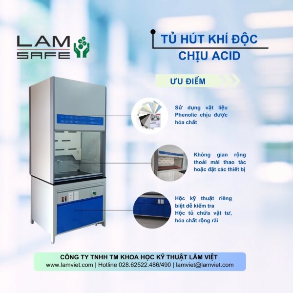 Tủ hút khí độc chịu acid thiết kế bởi Lamsafe Tủ hút khí độc chịu acid có đặc điểm thiết kế cực thân thiện người dùng