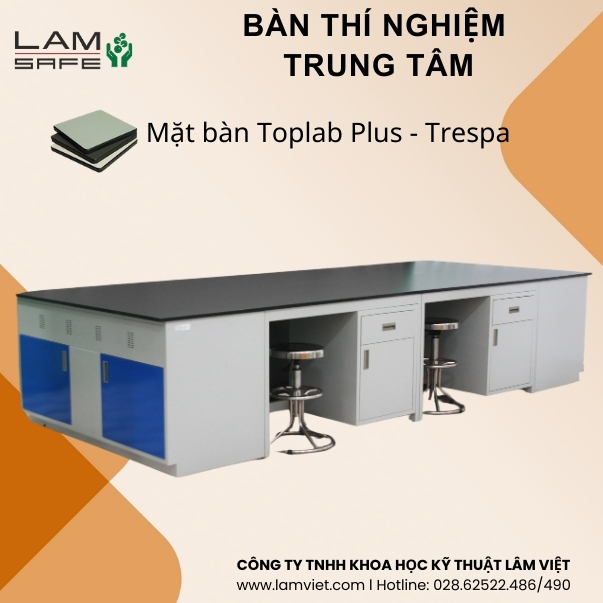 mat-ban-thi-nghiem-trung-tam Bàn thí nghiệm trung tâm thương hiệu Lamsafe dùng tấm mặt bàn thí nghiệm kháng hóa chất của hãng Trespa