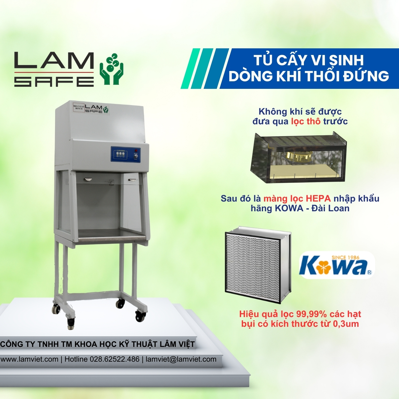 Lọc và quạt - cấu tạo quan trọng của tủ cấy Lọc HEPA hãng Kowa và Quạt thổi xuất xứ Đài Loan được tủ cấy Lamsafe sử dụng có chất lượng tốt đảm bảo tủ cấy hoạt động ổn định và không gây nhiễm chéo