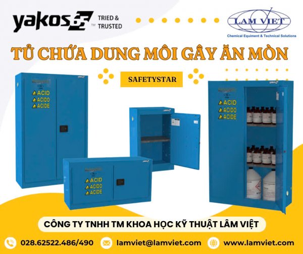 tu-chong-an-mon-yakos Tủ chuyên chứa hóa chất an mòn Yakos có khả năng chống lại tính ăn mòn của hóa chất khi tiếp xúc do rò rỉ trong quá trình lưu trữ